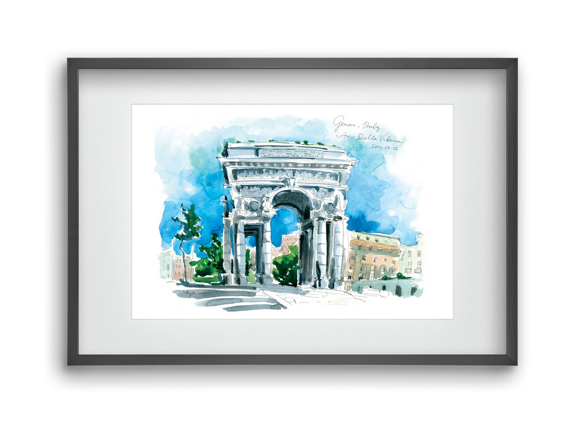 GENOVA, Arco della Vittoria, Italy - 2023.07.26., 45x30 cm (30x20 cm), Fekete keret, paszpartuval