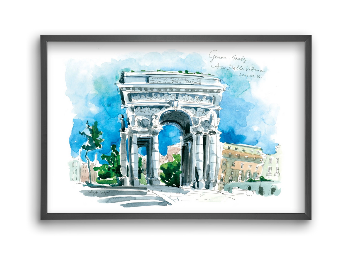 GENOVA, Arco della Vittoria, Italy - 2023.07.26., 45x30 cm (45x30 cm), Fekete keret