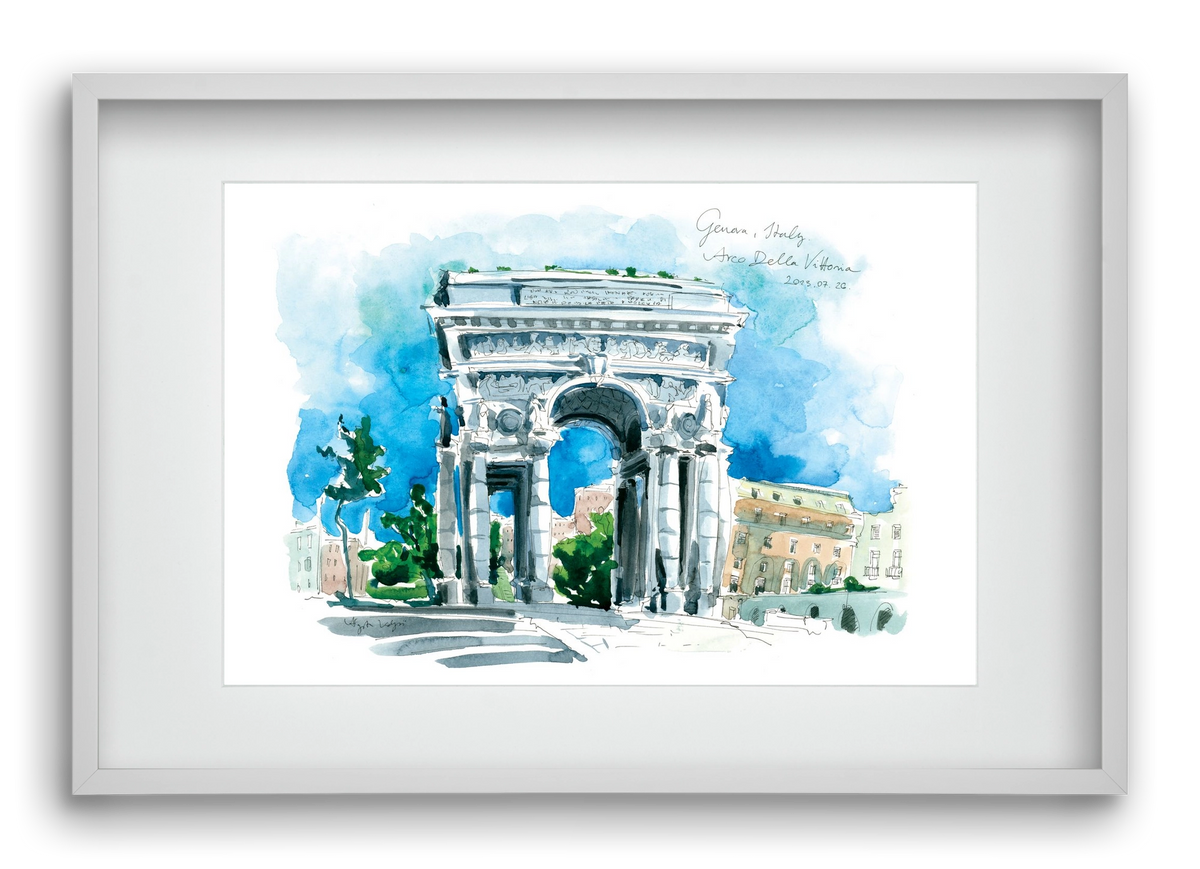GENOVA, Arco della Vittoria, Italy - 2023.07.26., 60x40 cm (45x30 cm), Fehér keret, paszpartuval
