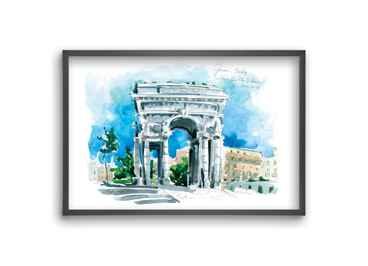 GENOVA, Arco della Vittoria, Italy - 2023.07.26., 30x20 cm (30x20 cm), Fekete keret