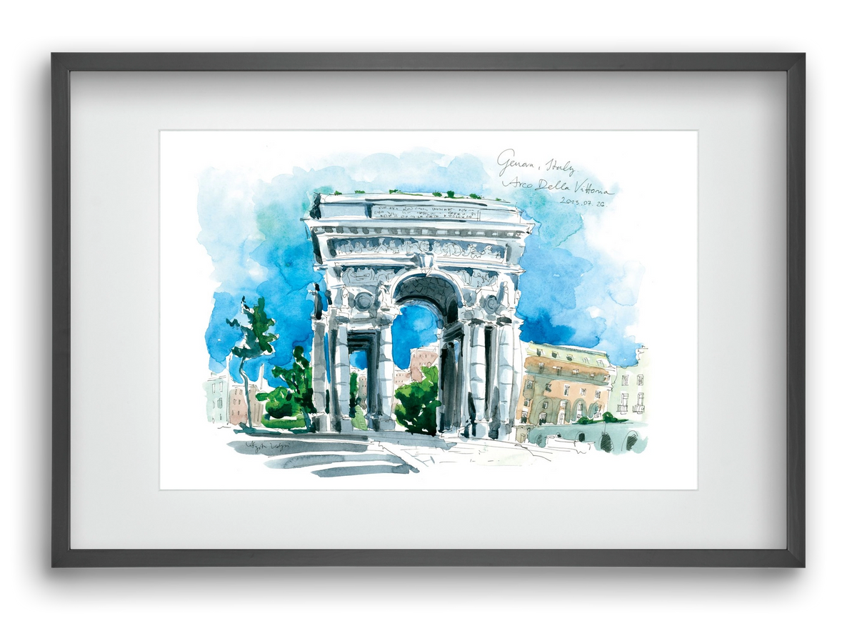 GENOVA, Arco della Vittoria, Italy - 2023.07.26., 60x40 cm (45x30 cm), Fekete keret, paszpartuval