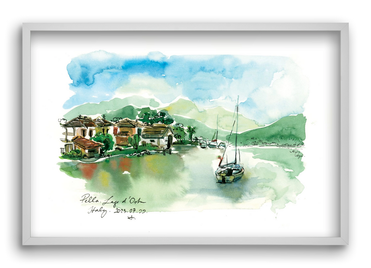 PELLA, Lago d'Orta, Italy - 2023.07.29., 60x40 cm (60x40 cm), Fehér keret
