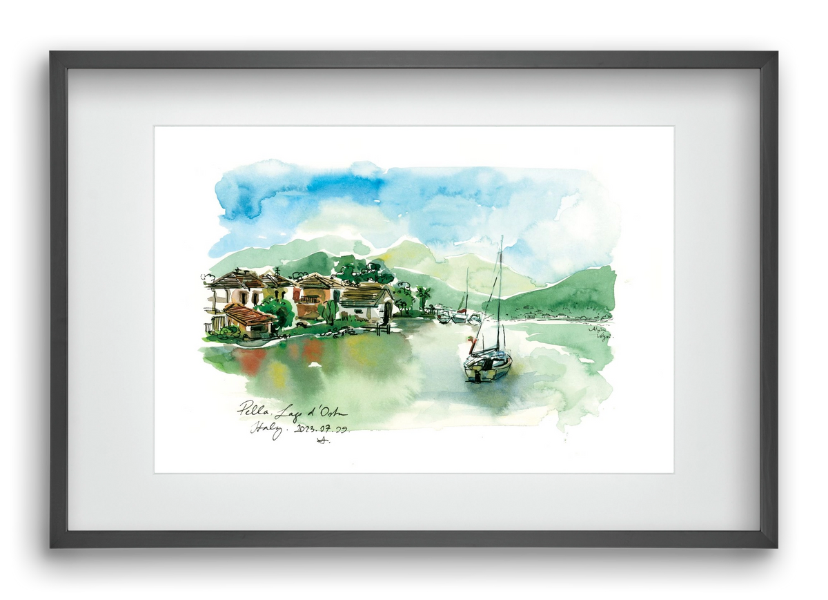 PELLA, Lago d'Orta, Italy - 2023.07.29., 60x40 cm (45x30 cm), Fekete keret, paszpartuval