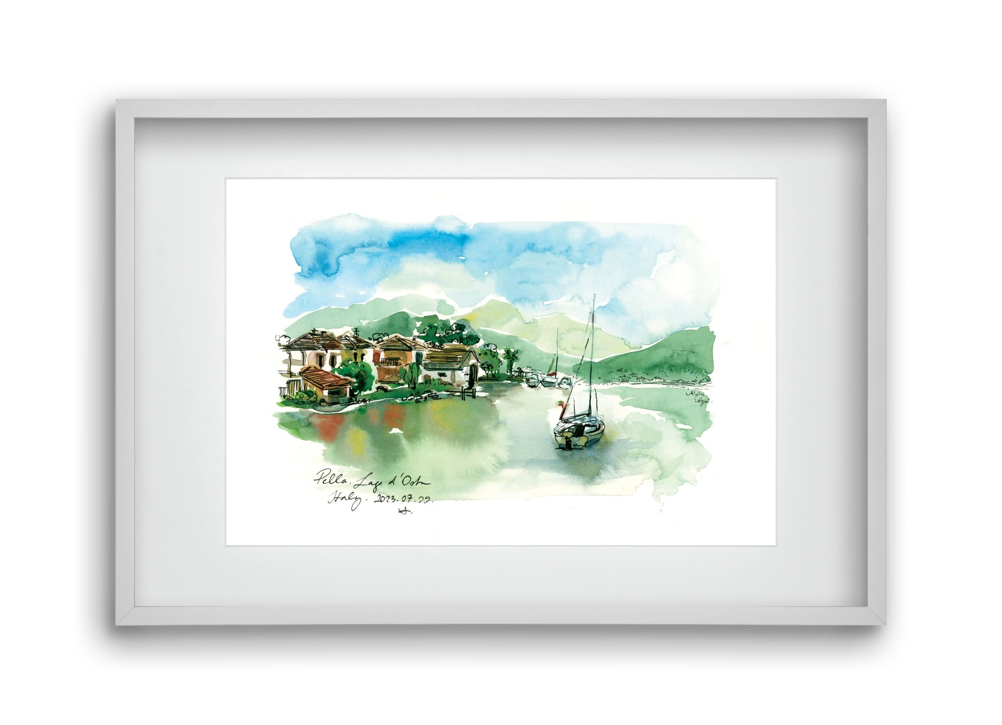 PELLA, Lago d'Orta, Italy - 2023.07.29., 45x30 cm (30x20 cm), Fehér keret, paszpartuval