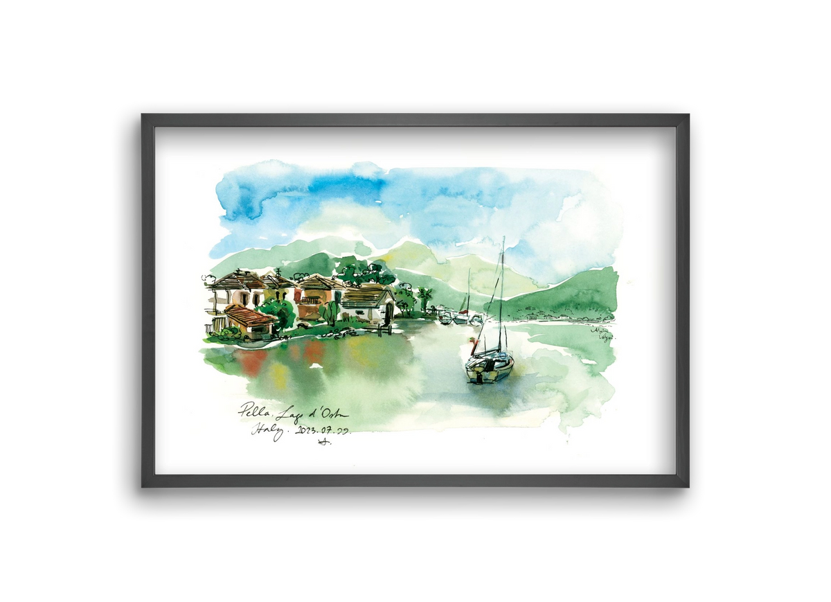PELLA, Lago d'Orta, Italy - 2023.07.29., 30x20 cm (30x20 cm), Fekete keret