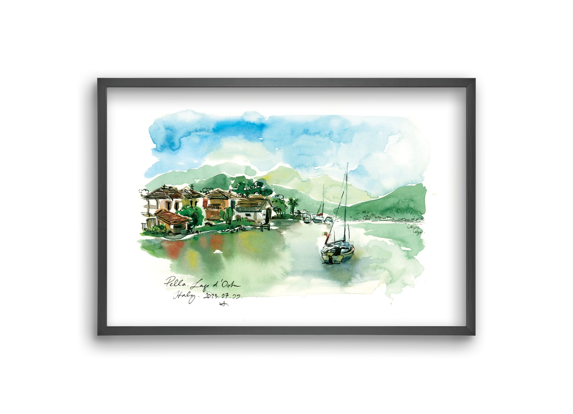 PELLA, Lago d'Orta, Italy - 2023.07.29., 30x20 cm (30x20 cm), Fekete keret