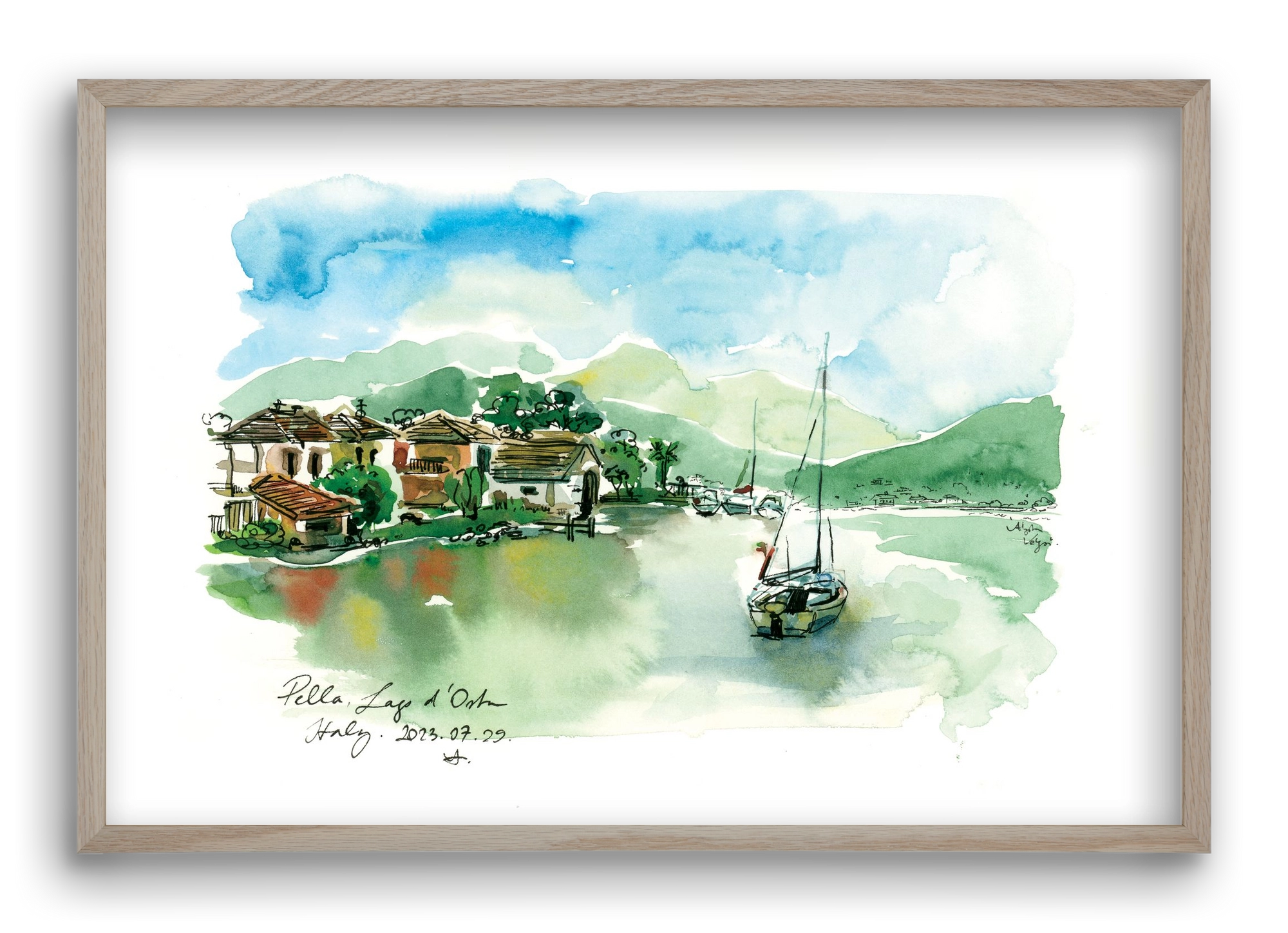 PELLA, Lago d'Orta, Italy - 2023.07.29., 60x40 cm (60x40 cm), Tölgy keret