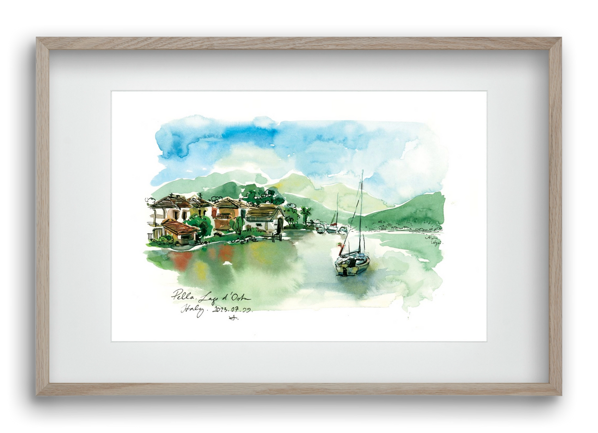 PELLA, Lago d'Orta, Italy - 2023.07.29., 60x40 cm (45x30 cm), Tölgy keret, paszpartuval