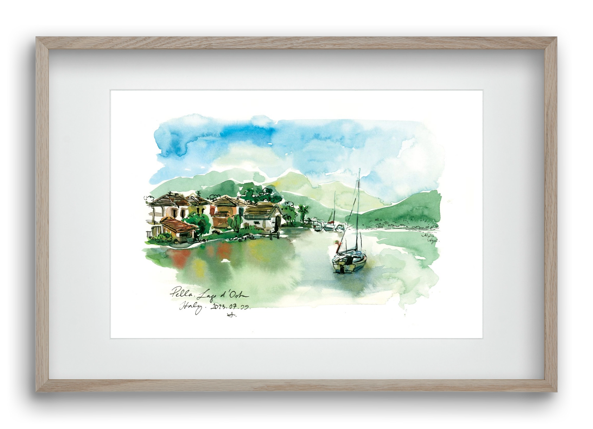 PELLA, Lago d'Orta, Italy - 2023.07.29., 60x40 cm (45x30 cm), Tölgy keret, paszpartuval
