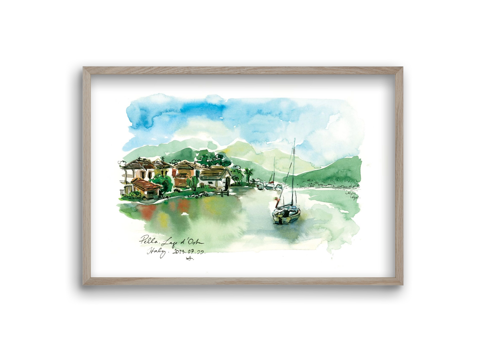PELLA, Lago d'Orta, Italy - 2023.07.29., 30x20 cm (30x20 cm), Tölgy keret