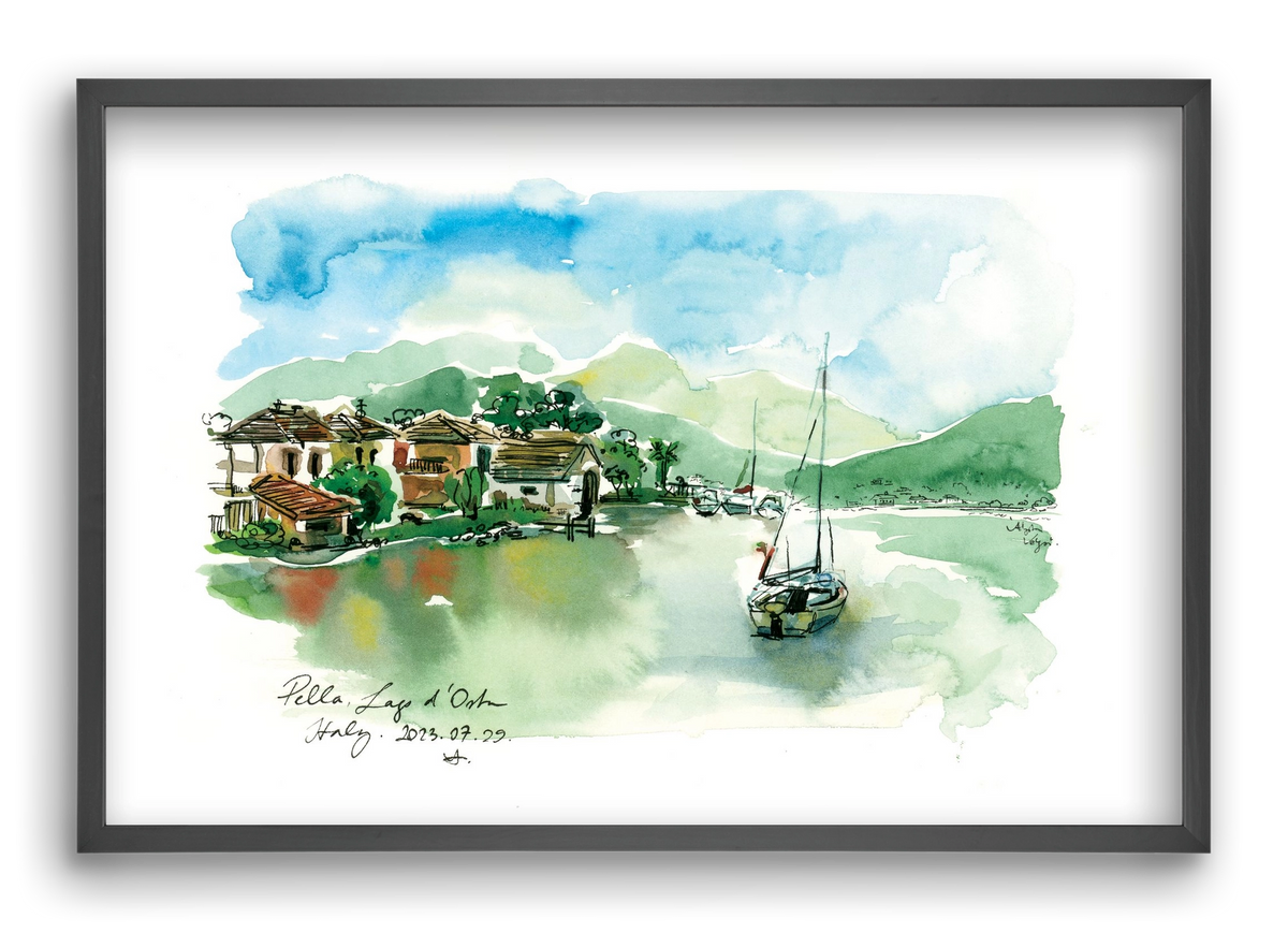 PELLA, Lago d'Orta, Italy - 2023.07.29., 60x40 cm (60x40 cm), Fekete keret