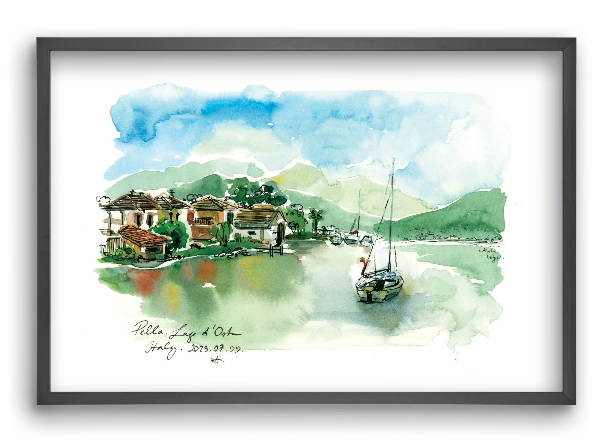 PELLA, Lago d'Orta, Italy - 2023.07.29., 60x40 cm (60x40 cm), Fekete keret