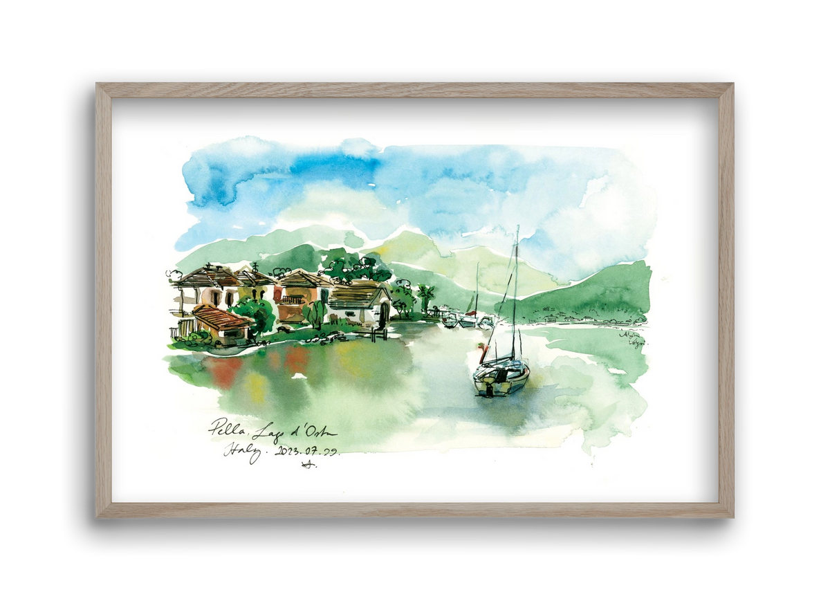 PELLA, Lago d'Orta, Italy - 2023.07.29., 45x30 cm (45x30 cm), Tölgy keret