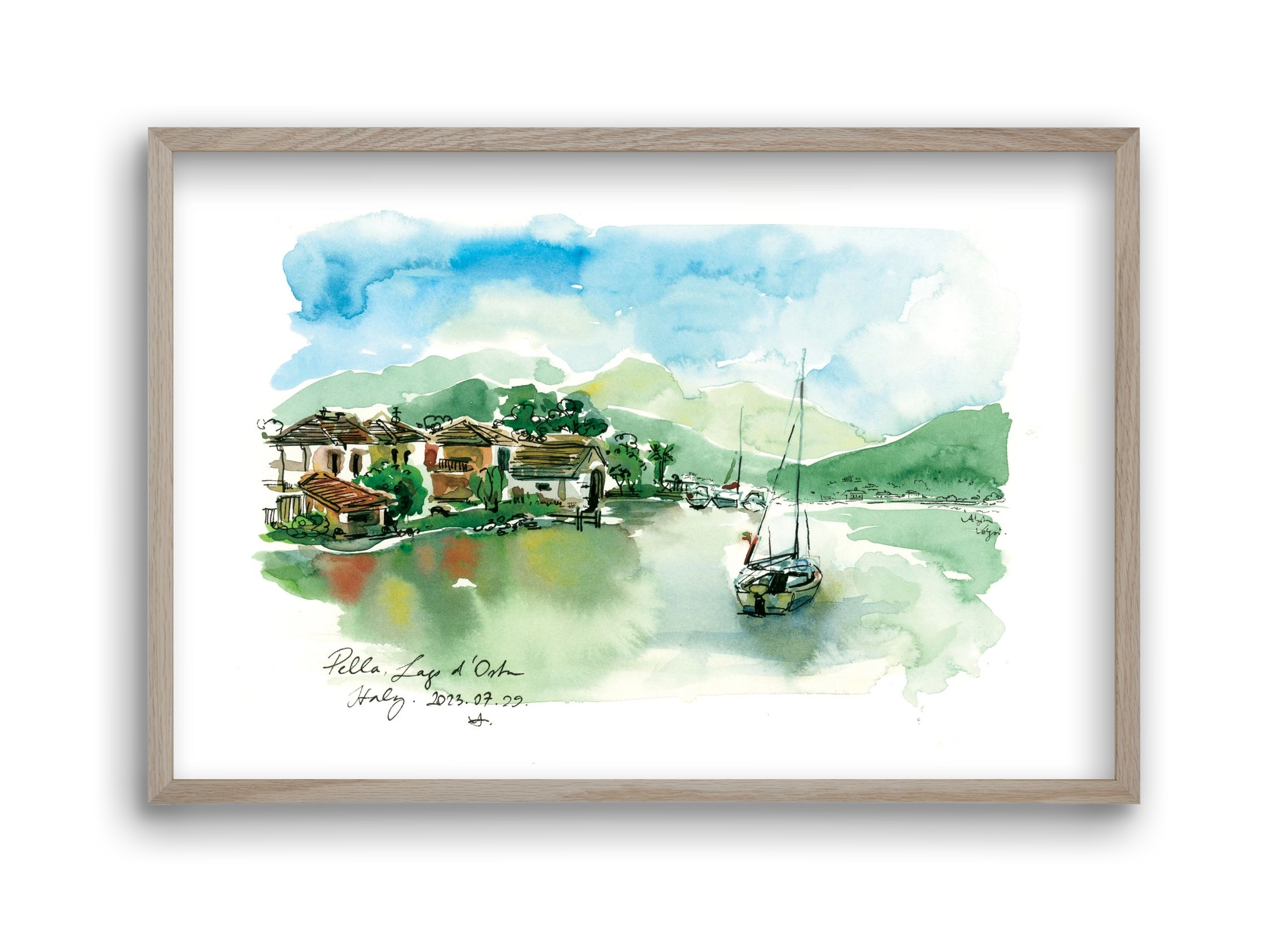 PELLA, Lago d'Orta, Italy - 2023.07.29., 45x30 cm (45x30 cm), Tölgy keret