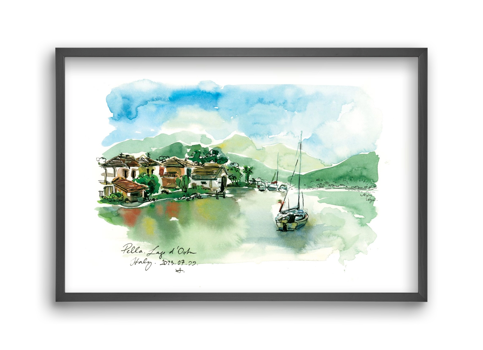 PELLA, Lago d'Orta, Italy - 2023.07.29., 45x30 cm (45x30 cm), Fekete keret