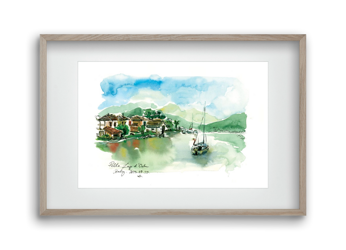 PELLA, Lago d'Orta, Italy - 2023.07.29., 45x30 cm (30x20 cm), Tölgy keret, paszpartuval