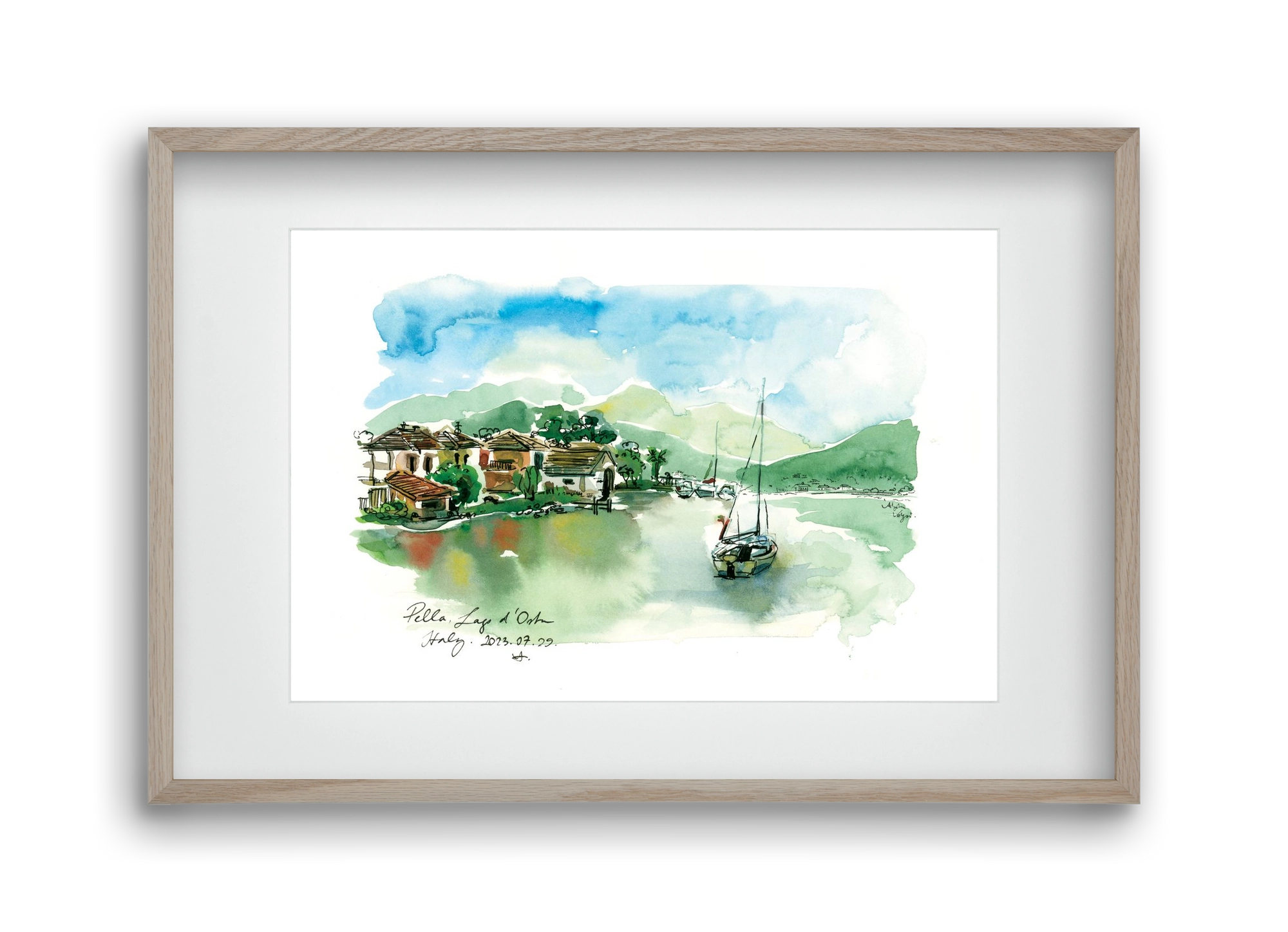 PELLA, Lago d'Orta, Italy - 2023.07.29., 45x30 cm (30x20 cm), Tölgy keret, paszpartuval
