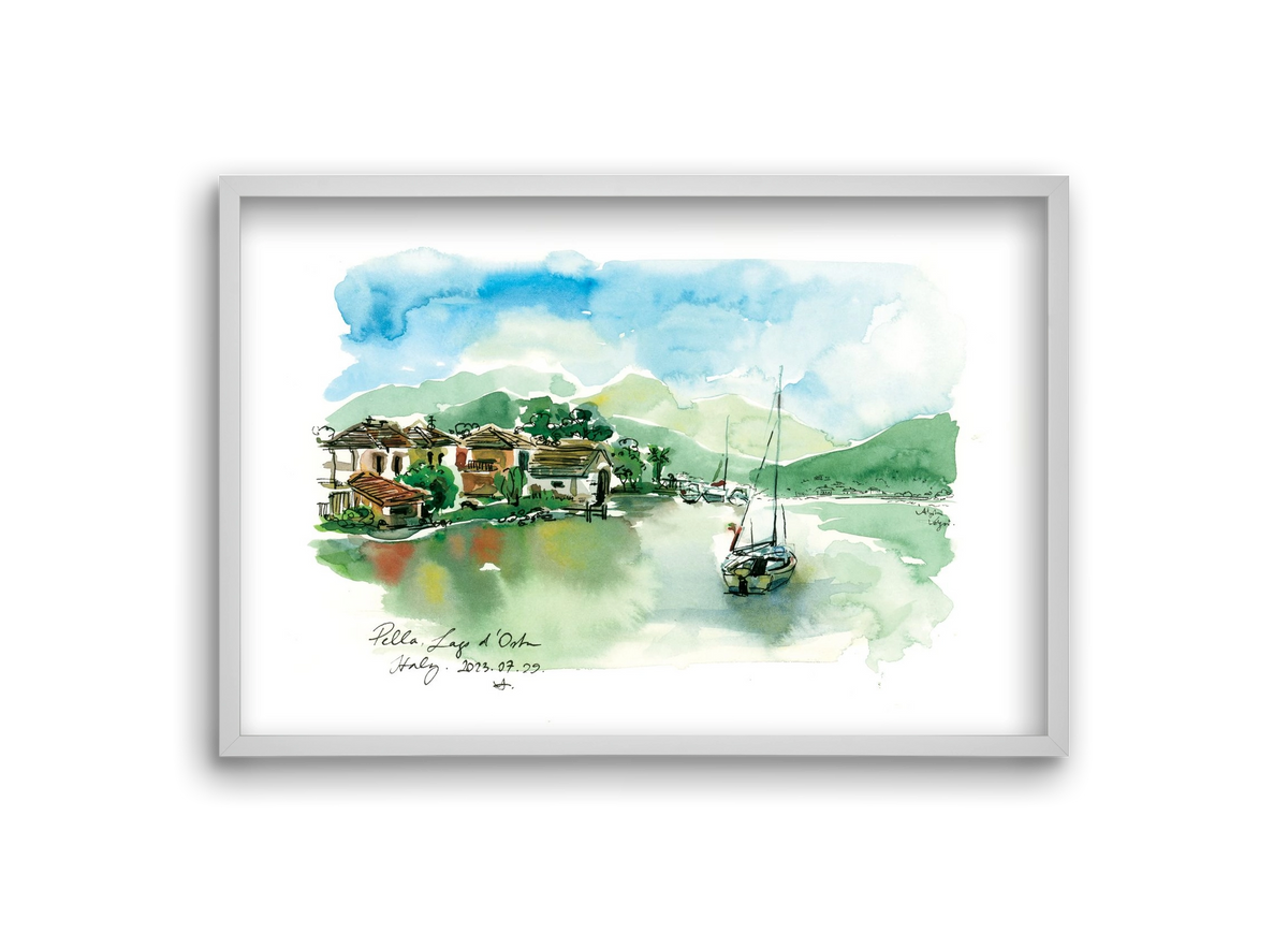 PELLA, Lago d'Orta, Italy - 2023.07.29., 30x20 cm (30x20 cm), Fehér keret