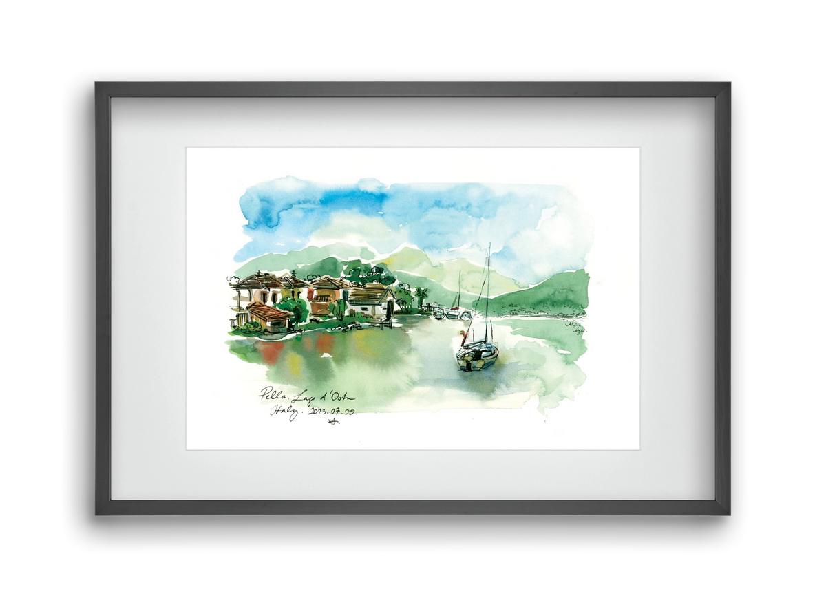 PELLA, Lago d'Orta, Italy - 2023.07.29., 45x30 cm (30x20 cm), Fekete keret, paszpartuval