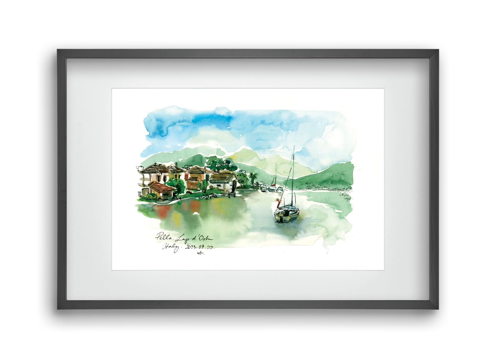 PELLA, Lago d'Orta, Italy - 2023.07.29., 45x30 cm (30x20 cm), Fekete keret, paszpartuval