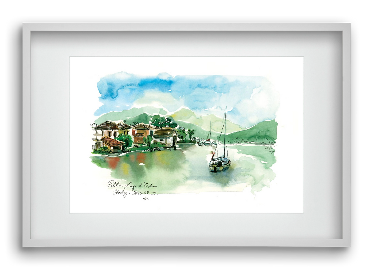 PELLA, Lago d'Orta, Italy - 2023.07.29., 60x40 cm (45x30 cm), Fehér keret, paszpartuval