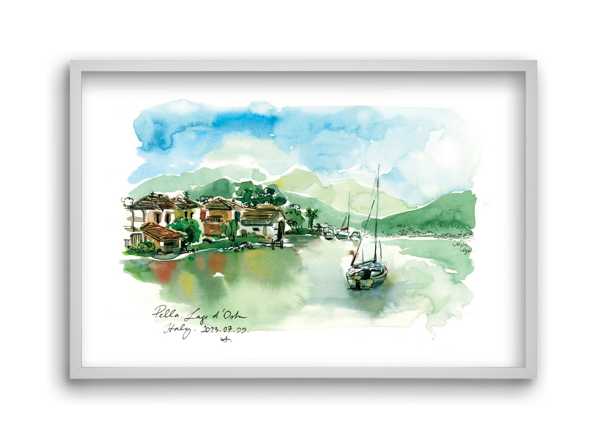 PELLA, Lago d'Orta, Italy - 2023.07.29., 45x30 cm (45x30 cm), Fehér keret