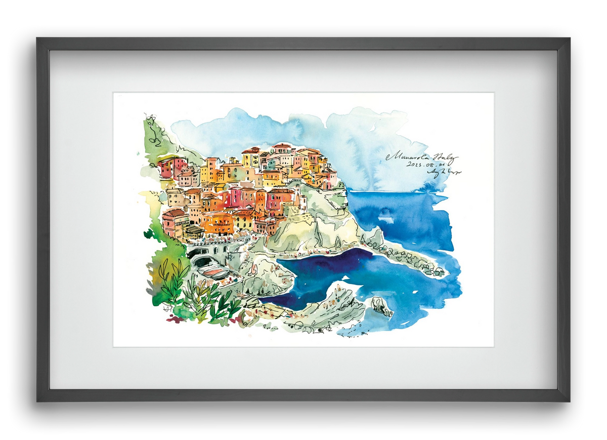 MANAROLA, Cinque Terre, Italy - 2023.08.01., 60x40 cm (45x30 cm), Fekete keret, paszpartuval
