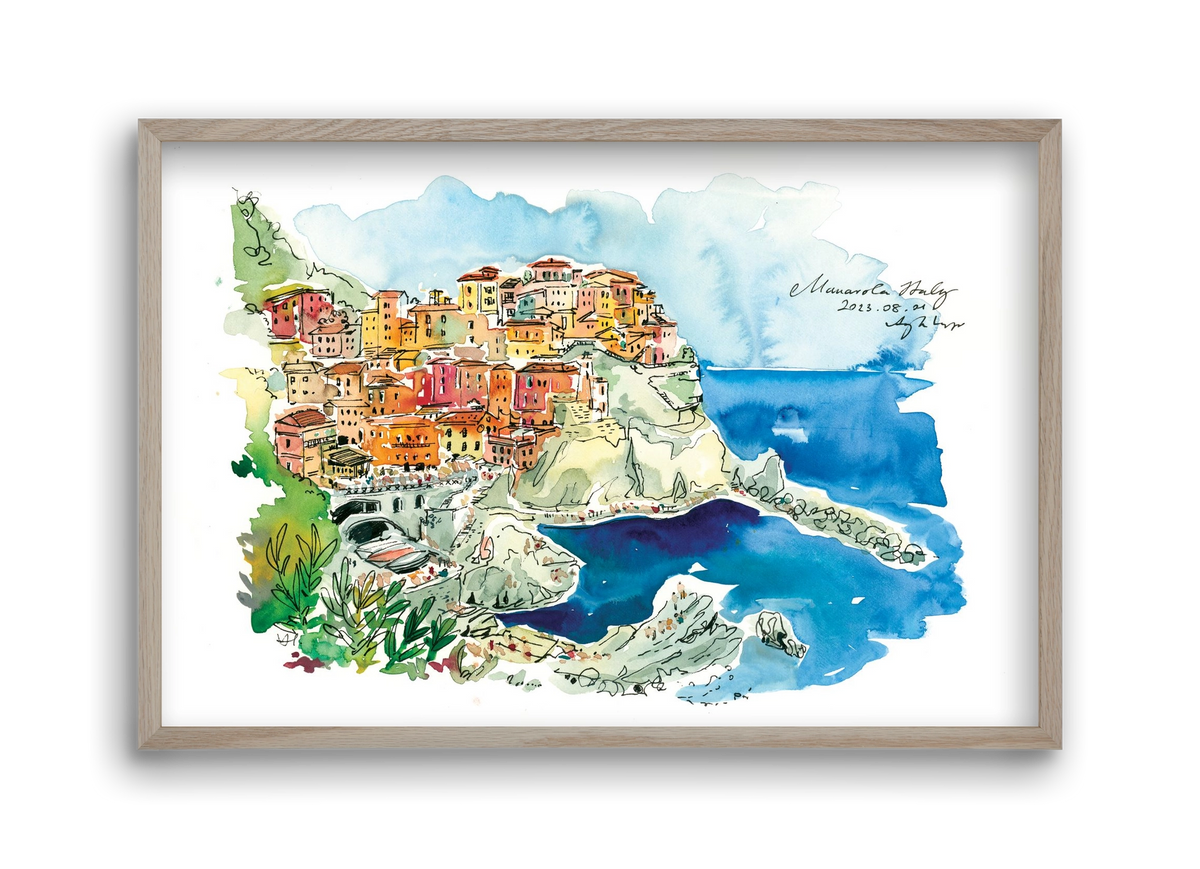 MANAROLA, Cinque Terre, Italy - 2023.08.01., 45x30 cm (45x30 cm), Tölgy keret
