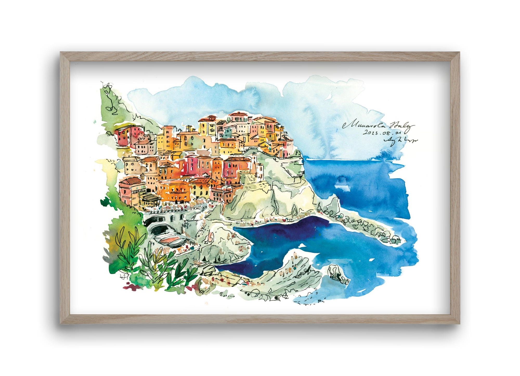 MANAROLA, Cinque Terre, Italy - 2023.08.01., 45x30 cm (45x30 cm), Tölgy keret
