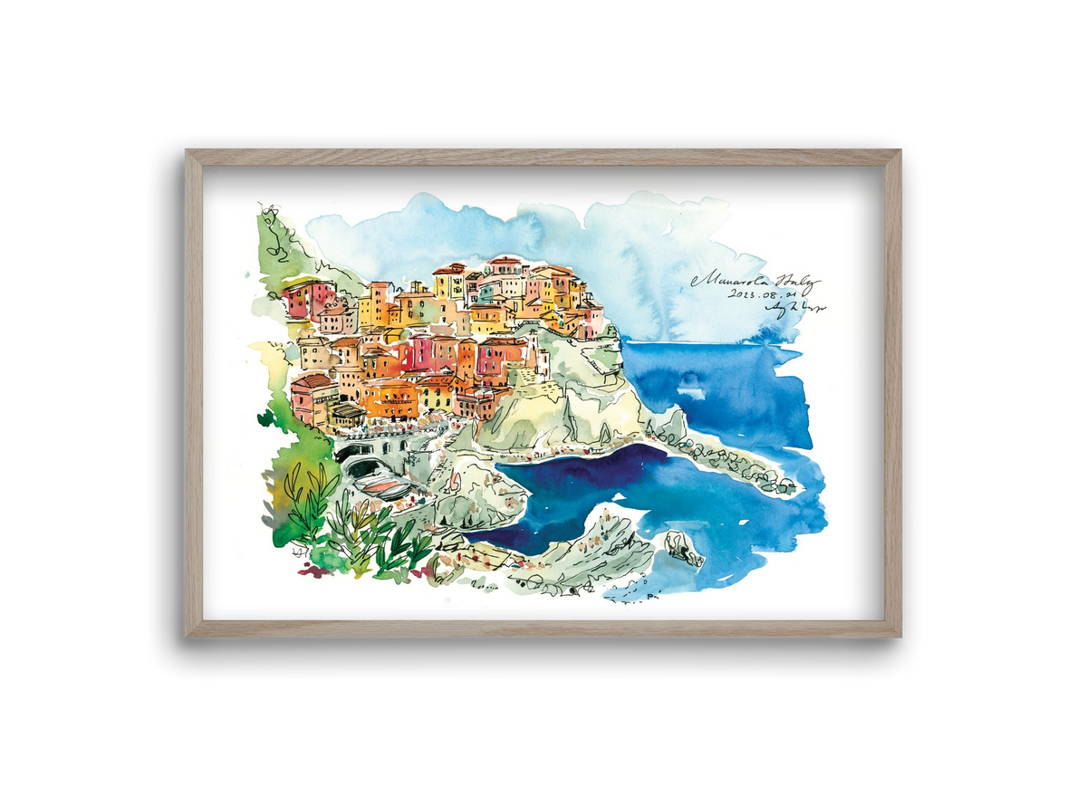 MANAROLA, Cinque Terre, Italy - 2023.08.01., 30x20 cm (30x20 cm), Tölgy keret
