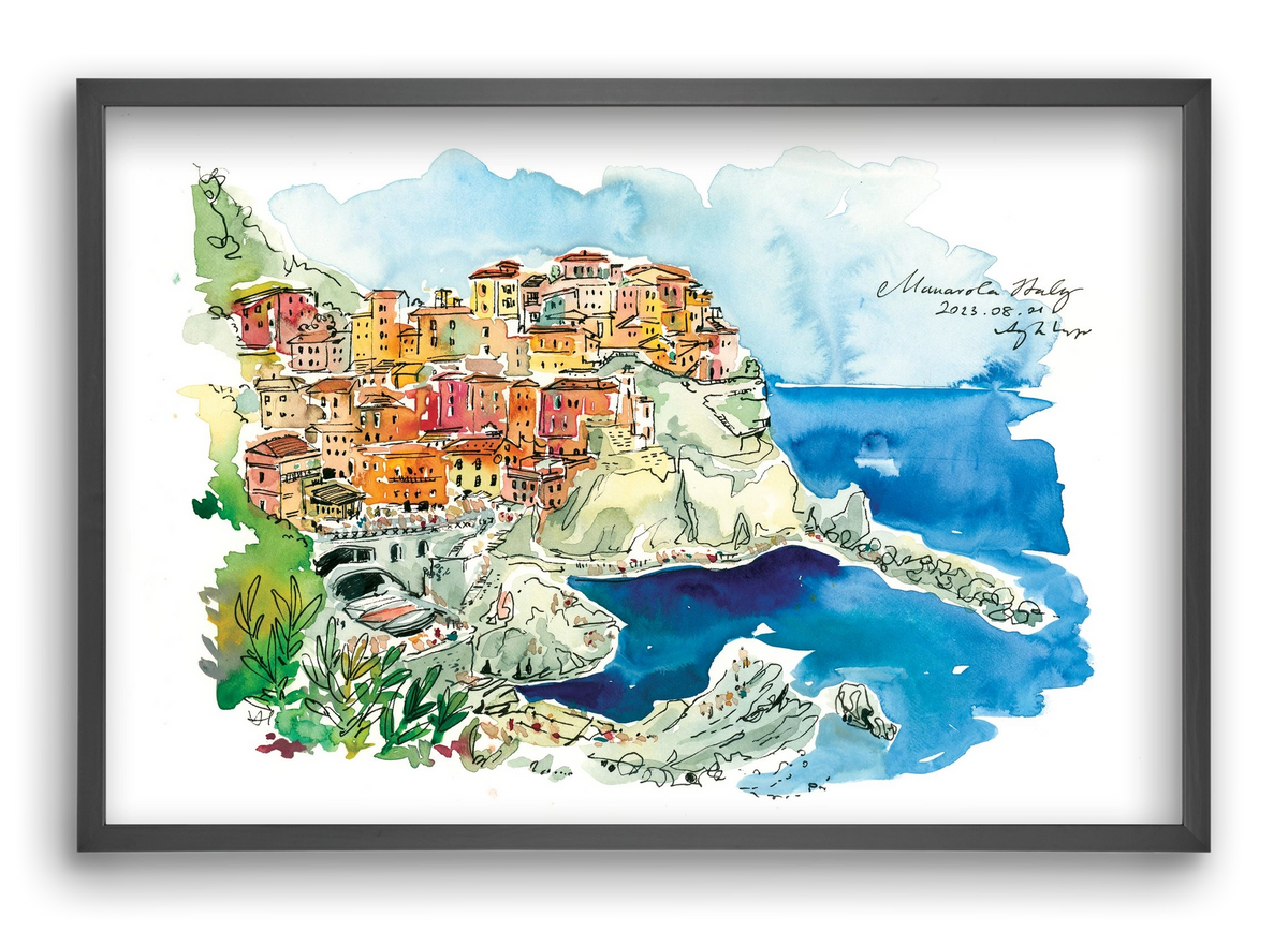 MANAROLA, Cinque Terre, Italy - 2023.08.01., 60x40 cm (60x40 cm), Fekete keret