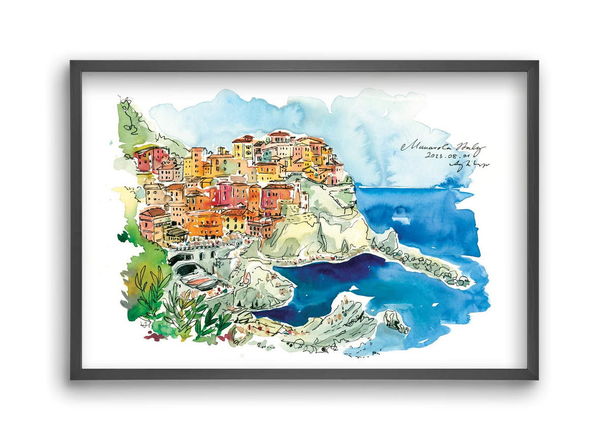 MANAROLA, Cinque Terre, Italy - 2023.08.01., 45x30 cm (45x30 cm), Fekete keret