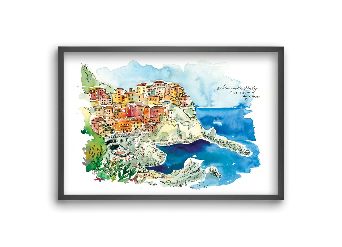 MANAROLA, Cinque Terre, Italy - 2023.08.01., 30x20 cm (30x20 cm), Fekete keret
