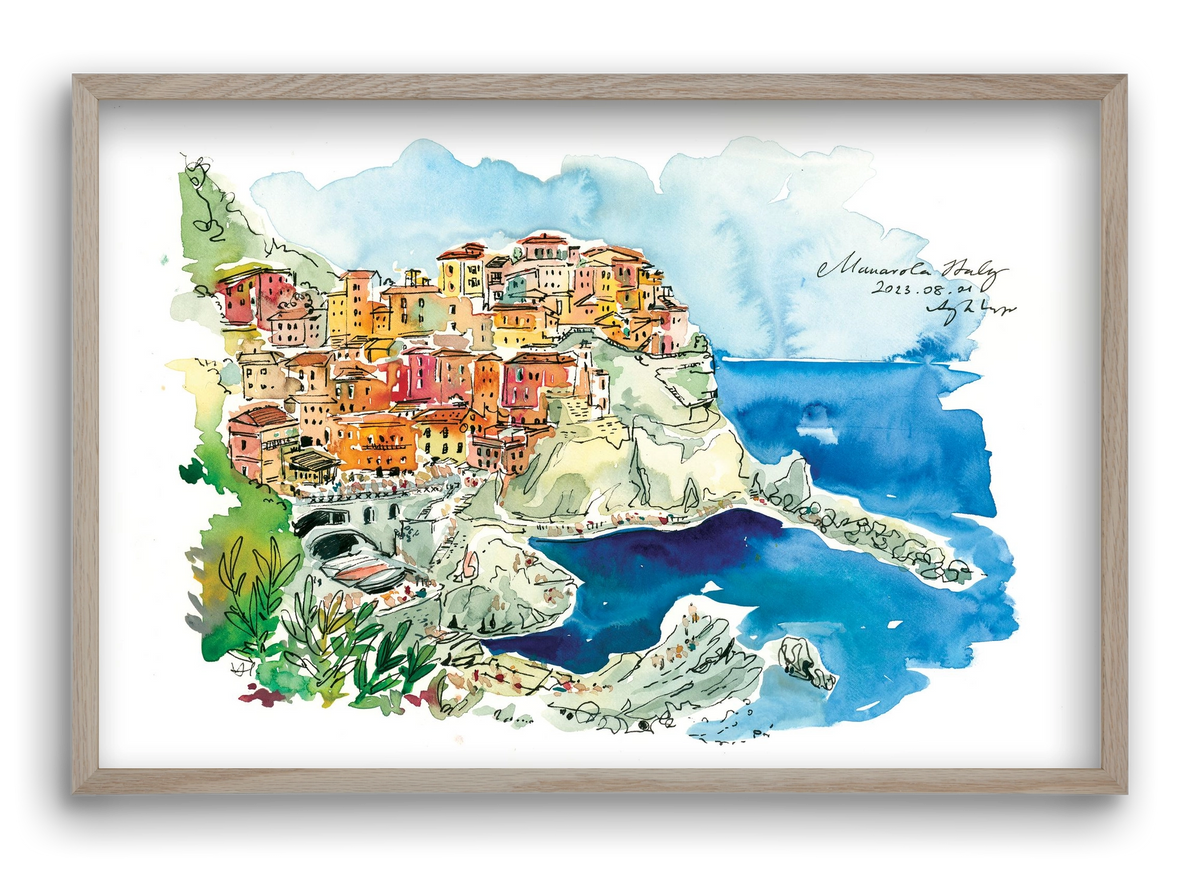 MANAROLA, Cinque Terre, Italy - 2023.08.01., 60x40 cm (60x40 cm), Tölgy keret