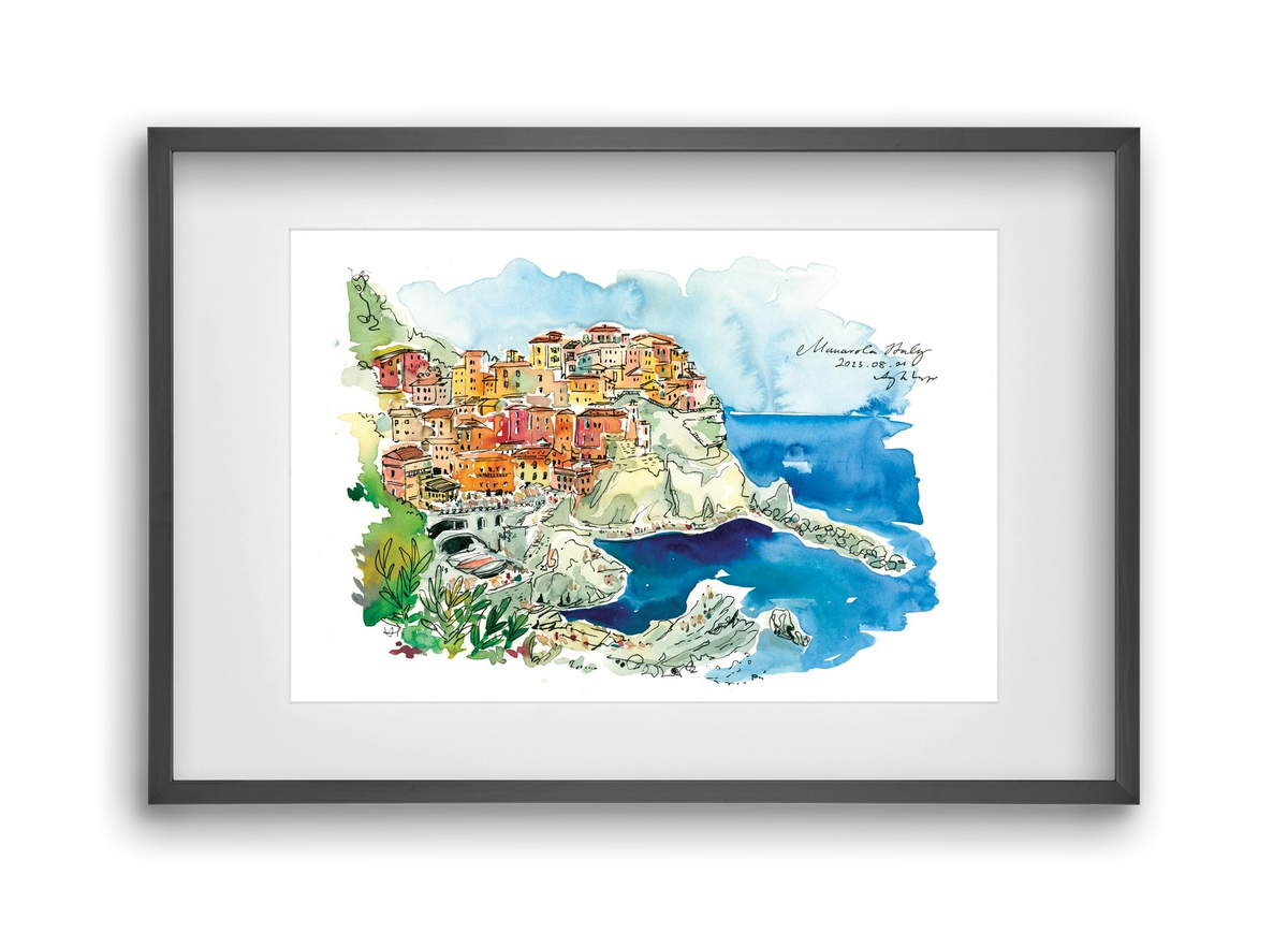 MANAROLA, Cinque Terre, Italy - 2023.08.01., 45x30 cm (30x20 cm), Fekete keret, paszpartuval