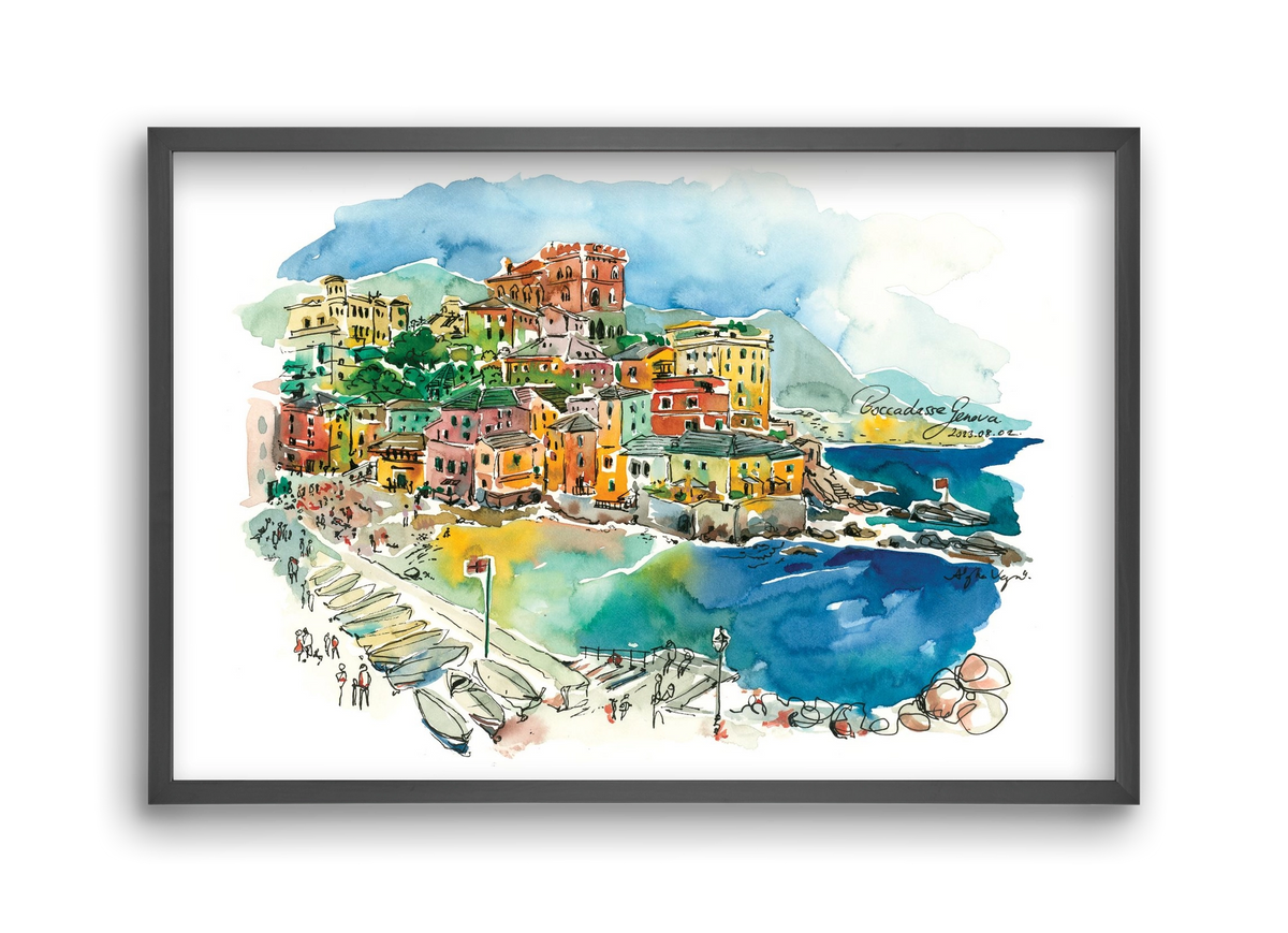 BOCCADASSE, Genova, Italy - 2023.08.02., 45x30 cm (45x30 cm), Fekete keret