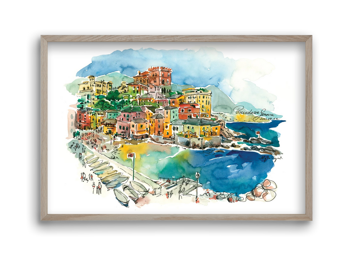 BOCCADASSE, Genova, Italy - 2023.08.02., 45x30 cm (45x30 cm), Tölgy keret