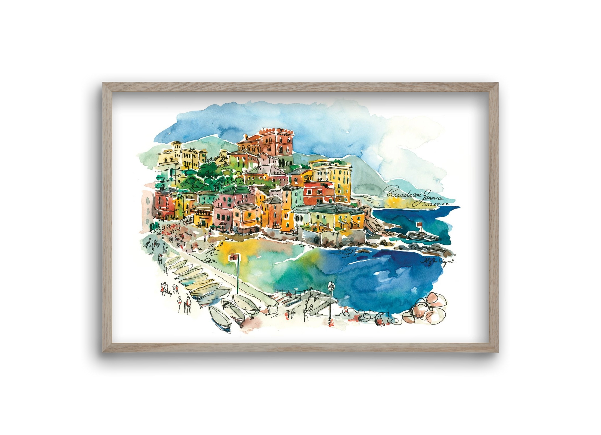 BOCCADASSE, Genova, Italy - 2023.08.02., 30x20 cm (30x20 cm), Tölgy keret