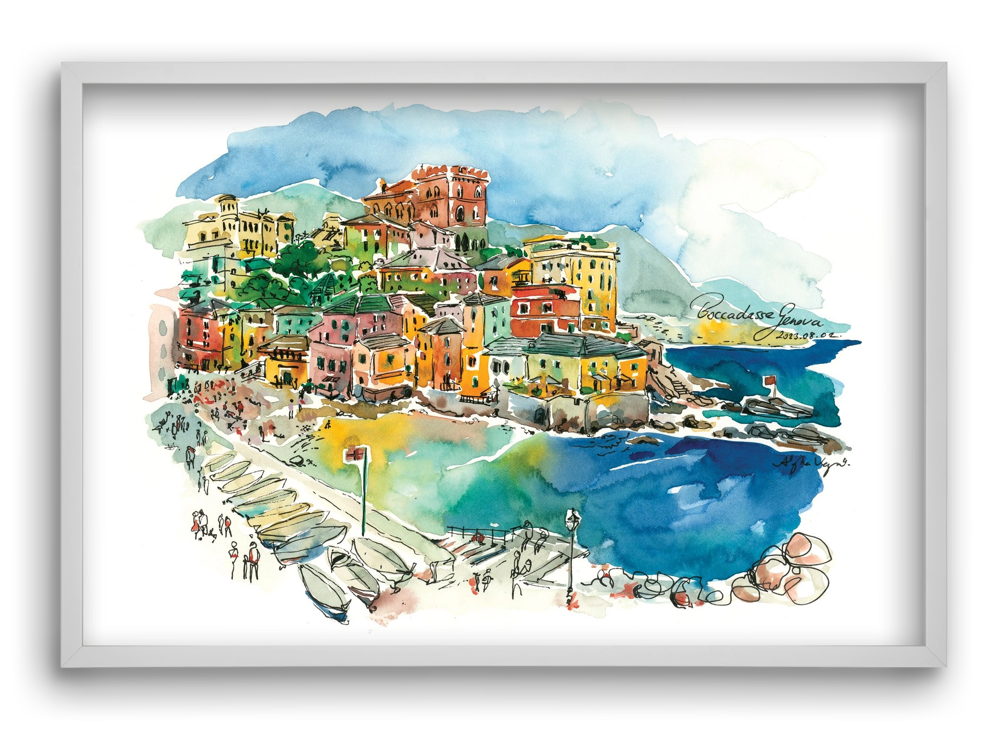 BOCCADASSE, Genova, Italy - 2023.08.02., 60x40 cm (60x40 cm), Fehér keret