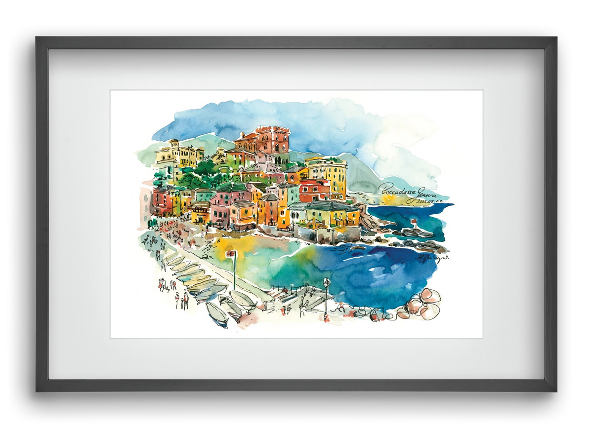 BOCCADASSE, Genova, Italy - 2023.08.02., 60x40 cm (45x30 cm), Fekete keret, paszpartuval