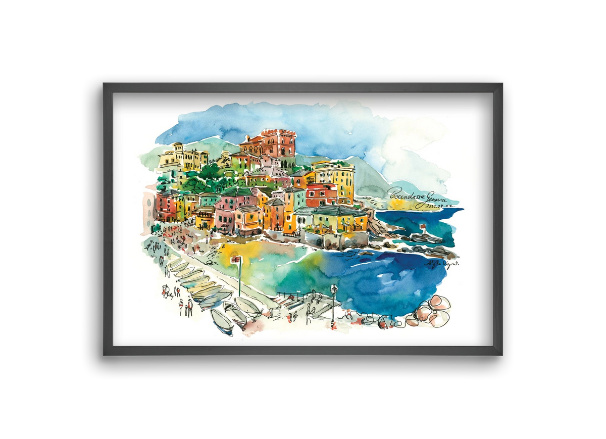 BOCCADASSE, Genova, Italy - 2023.08.02., 30x20 cm (30x20 cm), Fekete keret