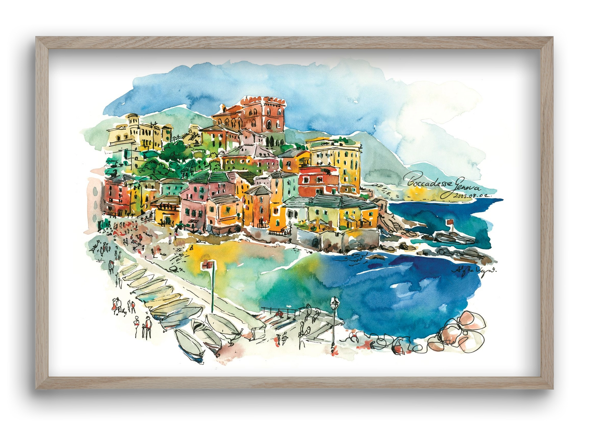 BOCCADASSE, Genova, Italy - 2023.08.02., 60x40 cm (60x40 cm), Tölgy keret