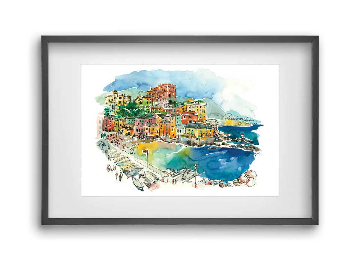 BOCCADASSE, Genova, Italy - 2023.08.02., 45x30 cm (30x20 cm), Fekete keret, paszpartuval