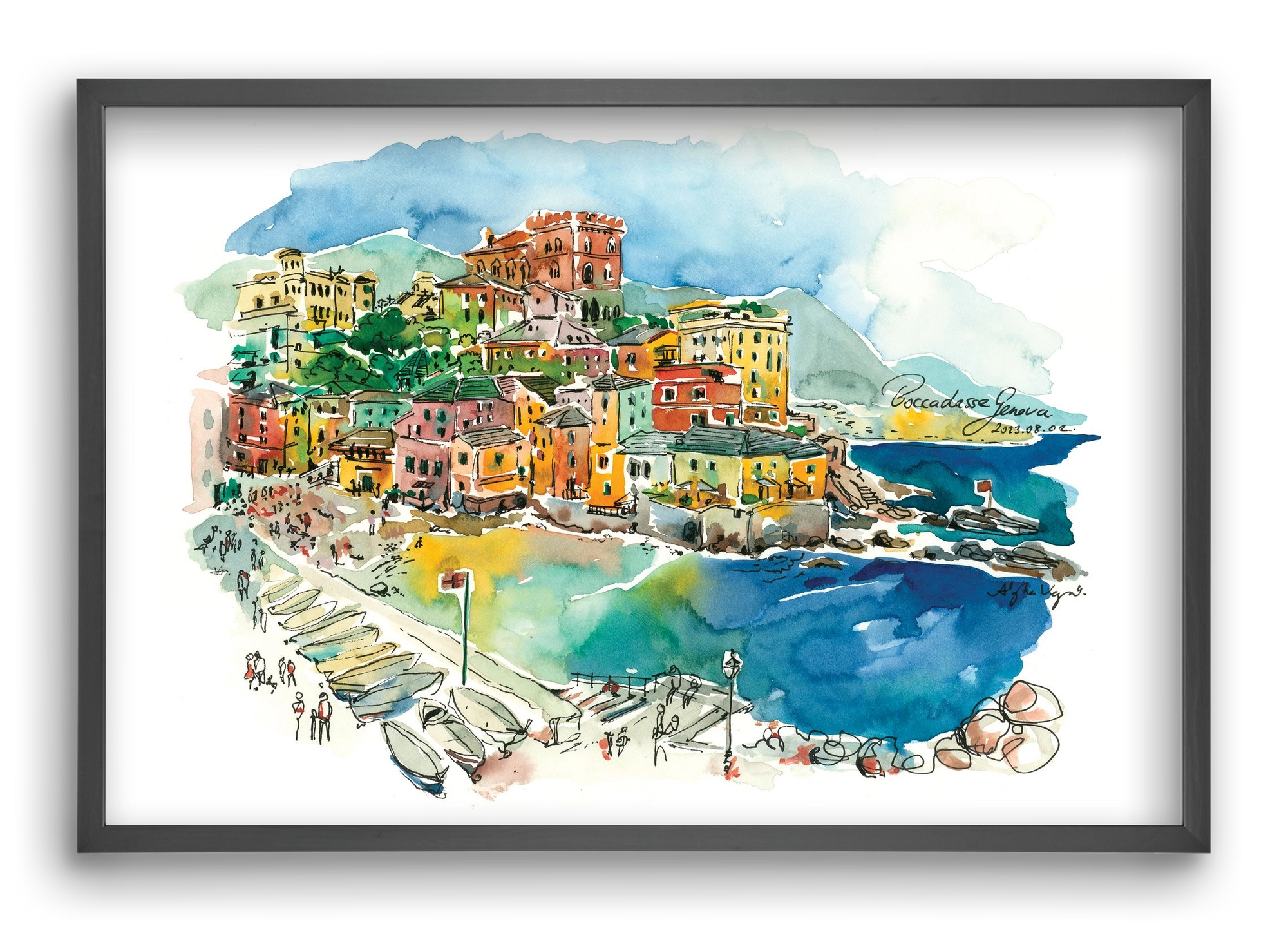 BOCCADASSE, Genova, Italy - 2023.08.02., 60x40 cm (60x40 cm), Fekete keret