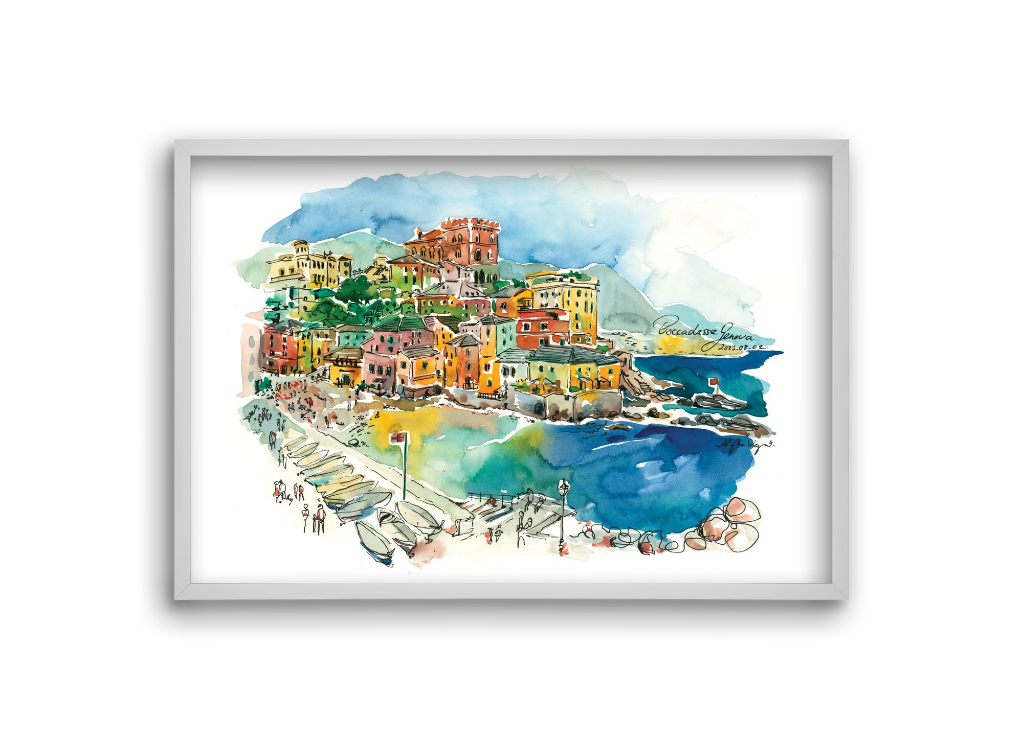 BOCCADASSE, Genova, Italy - 2023.08.02., 30x20 cm (30x20 cm), Fehér keret