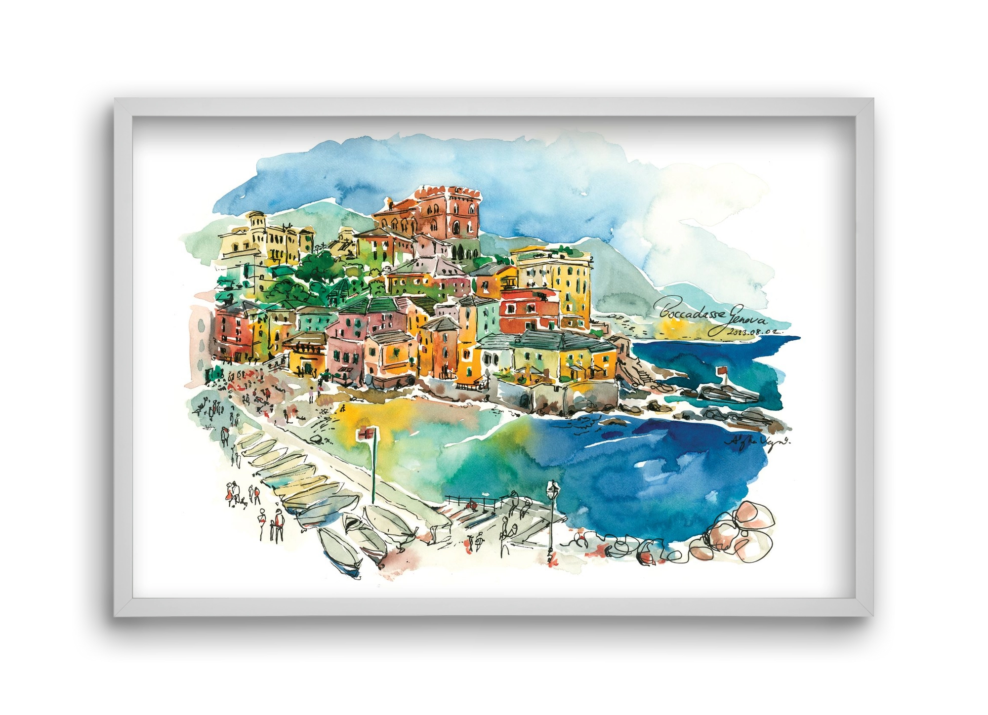 BOCCADASSE, Genova, Italy - 2023.08.02., 45x30 cm (45x30 cm), Fehér keret