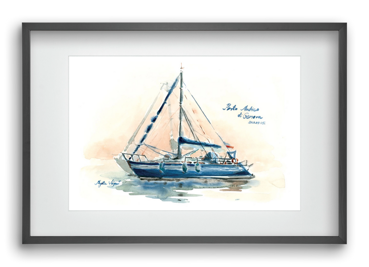 Boats in Porto Antico di Genova, Italy - 2022.08.05., 60x40 cm (45x30 cm), Fekete keret, paszpartuval