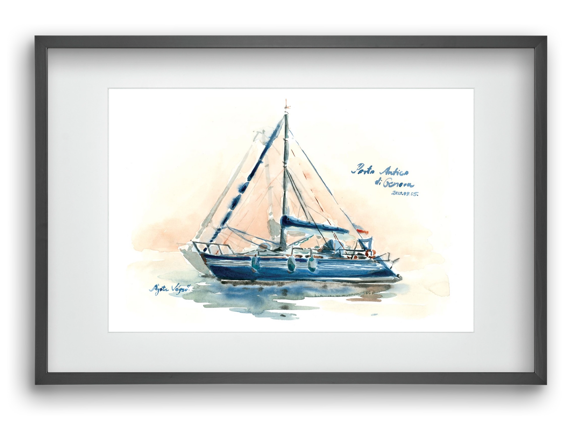 Boats in Porto Antico di Genova, Italy - 2022.08.05., 60x40 cm (45x30 cm), Fekete keret, paszpartuval