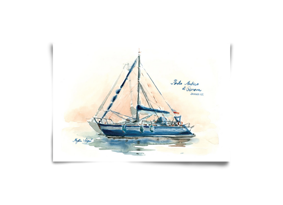 Boats in Porto Antico di Genova, Italy - 2022.08.05., 30x20 cm, Keret nélkül