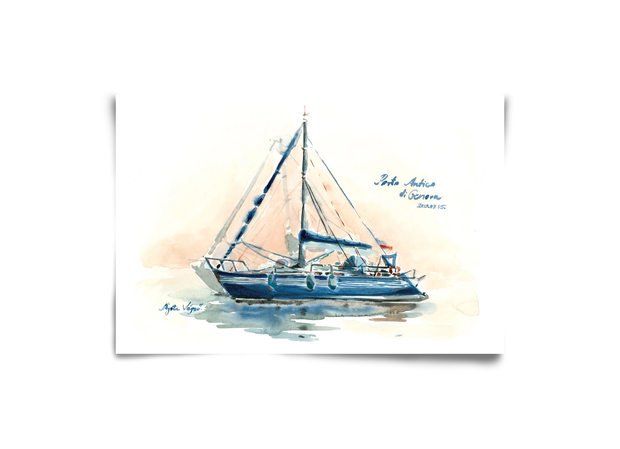 Boats in Porto Antico di Genova, Italy - 2022.08.05., 30x20 cm, Keret nélkül